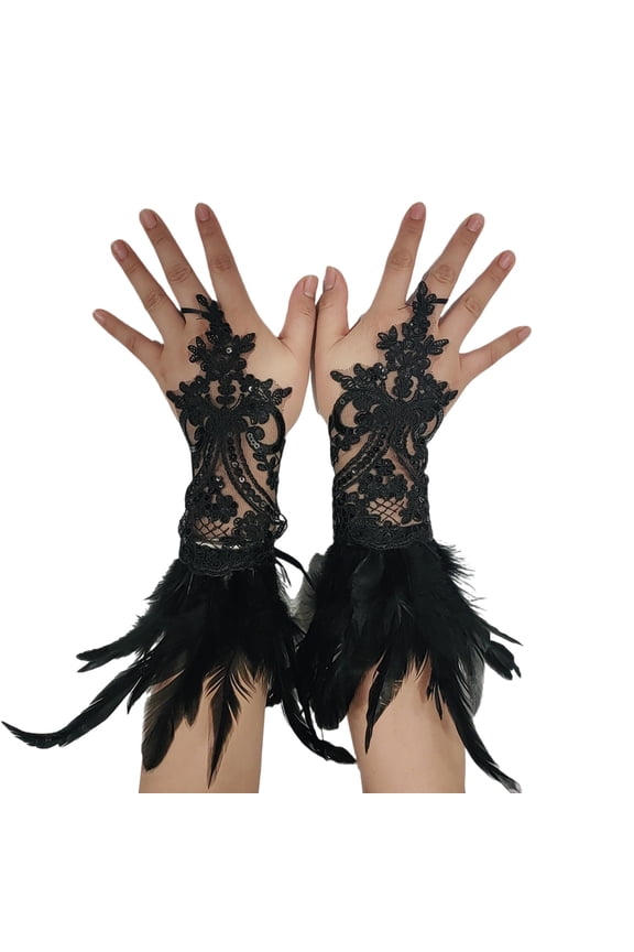 Lady Evening Dinner Gloves Feathered Elegant Full Finger White Gloves 1920s Women Feathered Gloves Bridal Wedding Gloves