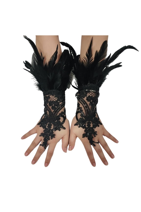 Lady Evening Dinner Gloves Feathered Elegant Full Finger White Gloves 1920s Women Feathered Gloves Bridal Wedding Gloves