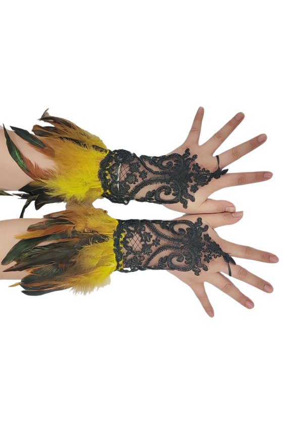 Lady Evening Dinner Gloves Feathered Elegant Full Finger White Gloves 1920s Women Feathered Gloves Bridal Wedding Gloves
