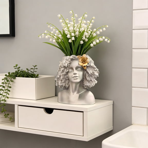 Lady Face Planter Pot, 11-inch Resin Lady Head Planter Vase Artistic Woman Face Flower Pot, Decorative Bust Planter Modern Sculpture Pot for Home Living Room Table Decor