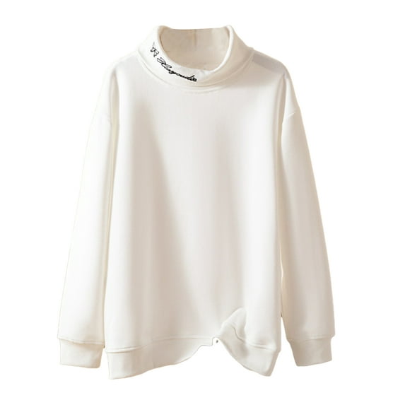 Lady Fall Winter Sweatshirt Stand Collar Neck Protection Long Sleeves Thick Solid Color Pullover Loose Keep Warm Daily Wear Sport Commuting Top