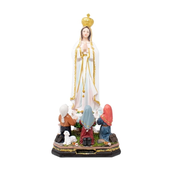 Our Lady of Fatima Statue (Virgen de Fátima) – Hand-Painted Resin Figurine with Shepherd Children, 8", 12", 24" Sizes, Ideal for Home or Church Decor (XLx24"Inches)