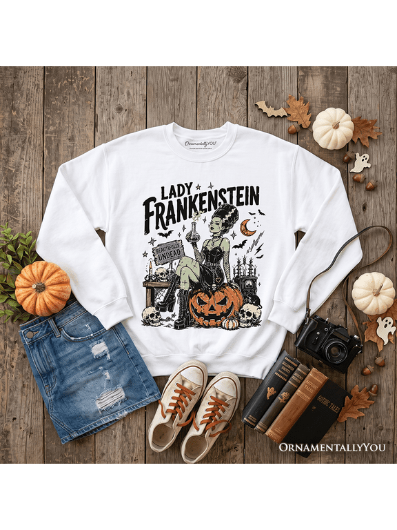 Lady Frankenstein Sweatshirt, Vintage Gothic Beautifully Undead Halloween Sweater
