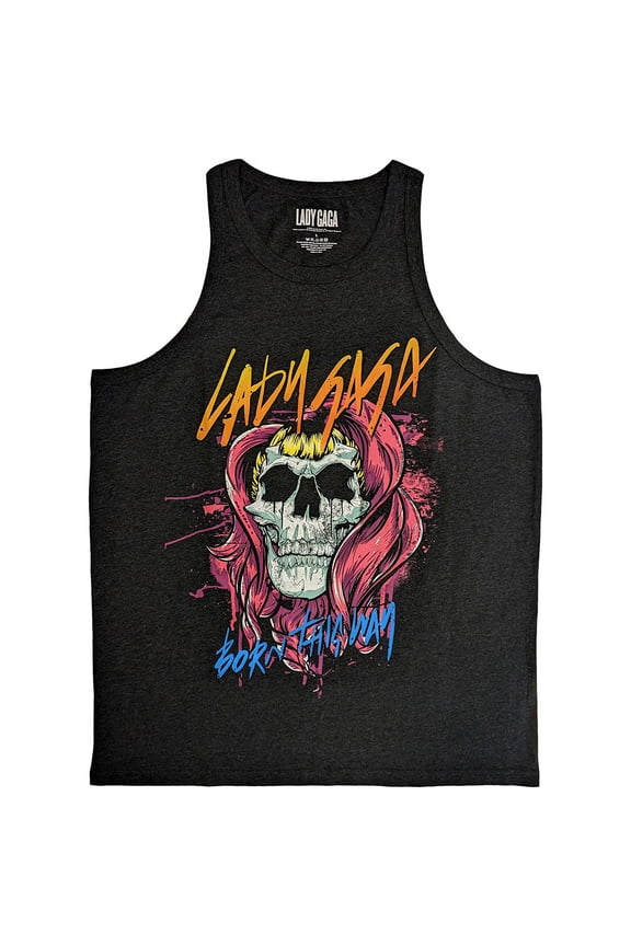 Lady Gaga Unisex Tank T-Shirt Skull (Charcoal Grey) (Large)