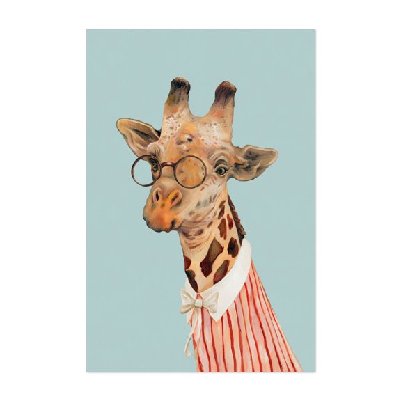 Lady Giraffe - Painting Animal Humor Whimsical Portrait Surrealism Fashion Illustration Unframed Wall Art Print 8 x 12 inches