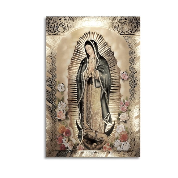 Our Lady of Guadalupe Body Portrait Roses Poster Wrapped Wooden Frame Wall Decor,,Canvas Wall Art for Living Room,Bedroom,Office,Ready to Hang