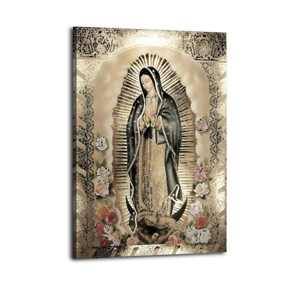 Our Lady of Guadalupe Body Portrait Roses Poster Wrapped Wooden Frame Wall Decor,,Canvas Wall Art for Living Room,Bedroom,Office,Ready to Hang