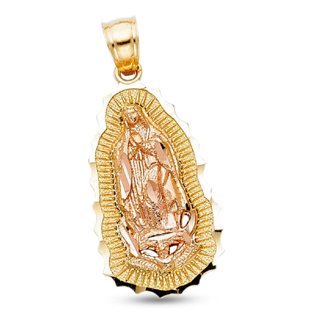 Lady Guadalupe Charm 14k Yellow Rose Gold Virgin Mary Prayer