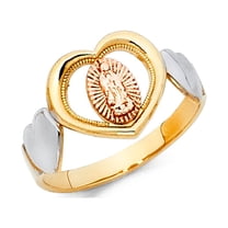 Lady Guadalupe Heart Ring 14k Yellow White Rose Gold Virgin Mary Love Band Fancy Tri Color 11MM Size 7