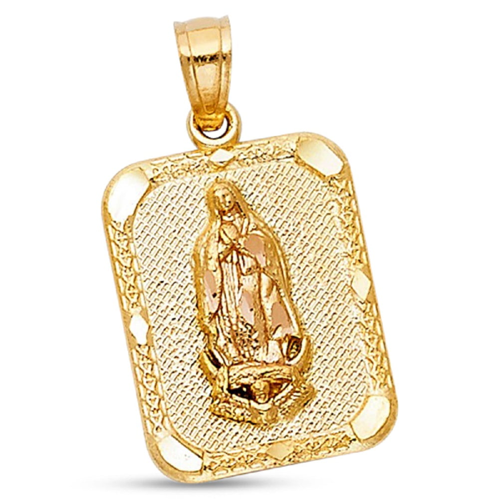 Lady Guadalupe Portrait Pendant Solid 14k Yellow Rose Gold Virgin Mary ...