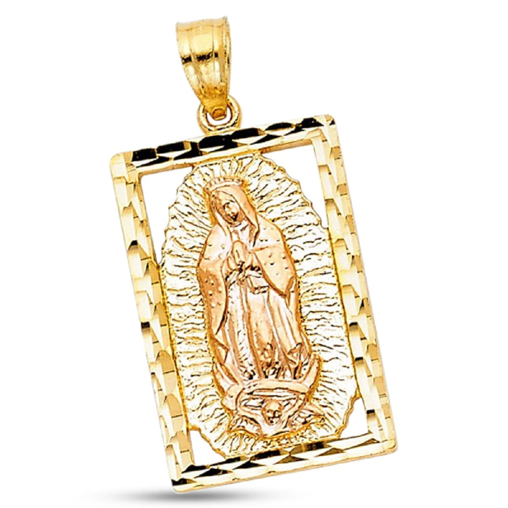 Lady Guadalupe Portrait Pendant Solid 14k Yellow Rose Gold Virgin Mary ...