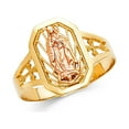 thumbnail image 1 of Lady Guadalupe Ring Solid 14k Yellow Rose Gold Cross Band Diamond Cut Filigree Two Tone 15MM, Size 7, 1 of 1