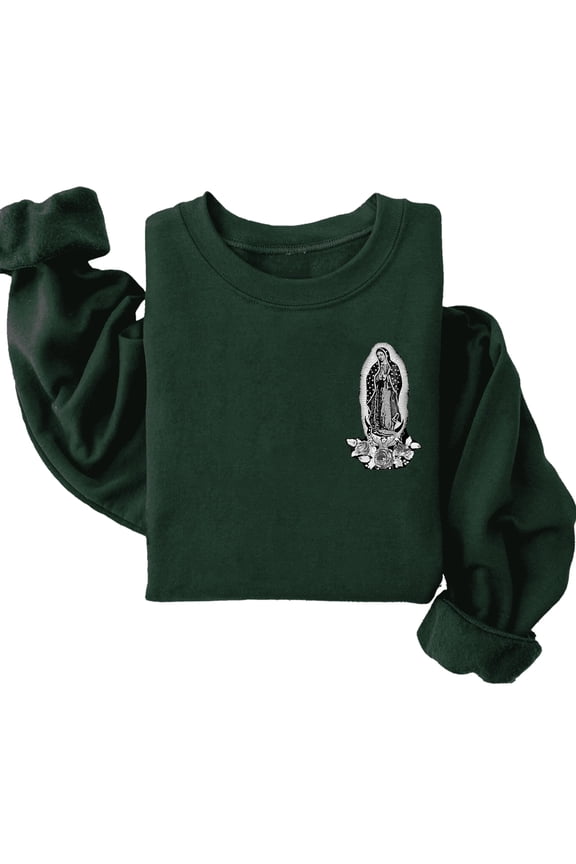 Our Lady of Guadalupe Sweatshirt – Catholic Virgin Mary Crewneck with Back Print, Christian Religious Graphic Pullover for Men & Women, Hispanic Faith Apparel, Thoughtful Gift for Believers