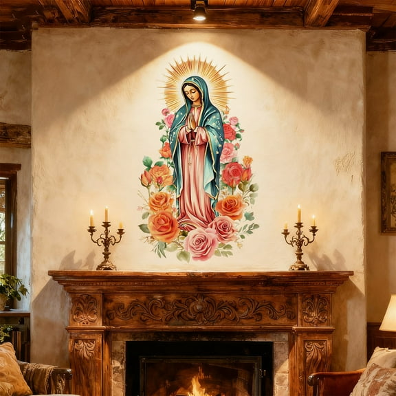 Our Lady of Guadalupe Wall Decal Religious Wall Sticker Virgin Mary Home Decor Catholic Religious Art for Bedroom Living Room Wall Art Decorations Peel and Stick Vinyl Wall Decals for House Decor