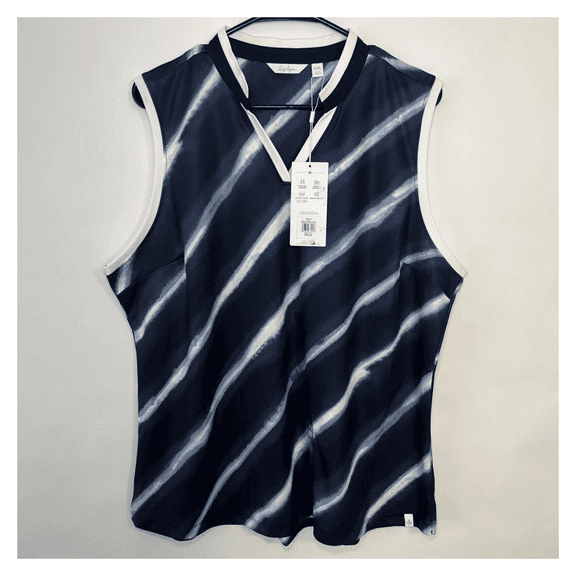 Lady Hagen Sleeveless Golf Polo Shirt Womens Size S Navy Blue White Stripe