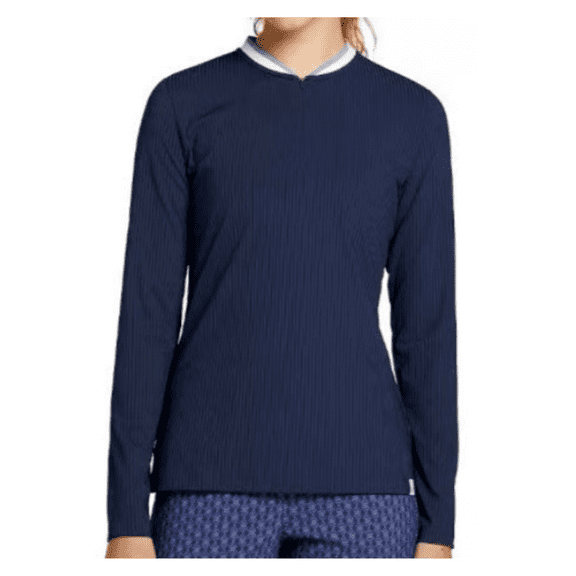 Lady Hagen Women's Rib Trim Long sleeve Golf 1/4 Zip Top Shirt, Navy, S
