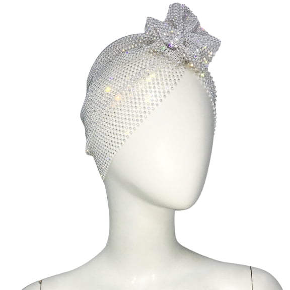 Lady Head Wrap with Colorful Rhinestones Nightclub Headwear for Wedding Party Nightclub Party Blingbling Hat