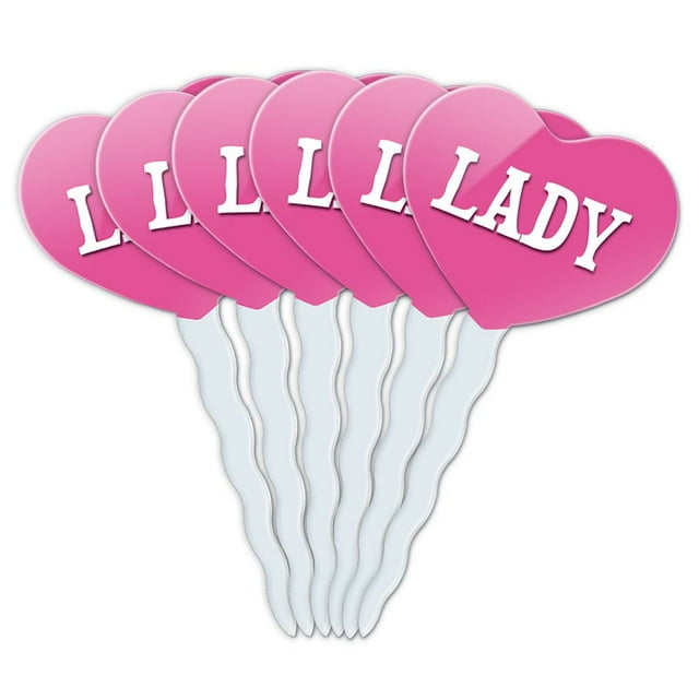 Lady Heart Love Cupcake Picks Toppers - Set of 6
