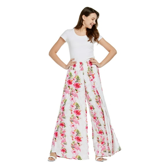 Lady High Slit Wide Leg Pants in Tropical Pink Line Floral