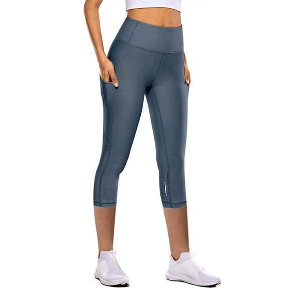 Lady High Waist 3/4 Yoga Pants Tummy Control Workout Running Leggings 4 Way Stretch Yoga Capris Pants Soft Tights for Women