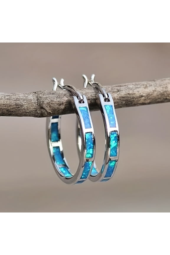 Lady Hoop Earrings: Faux Moonstone Geometric Round Circle Shape Earrings