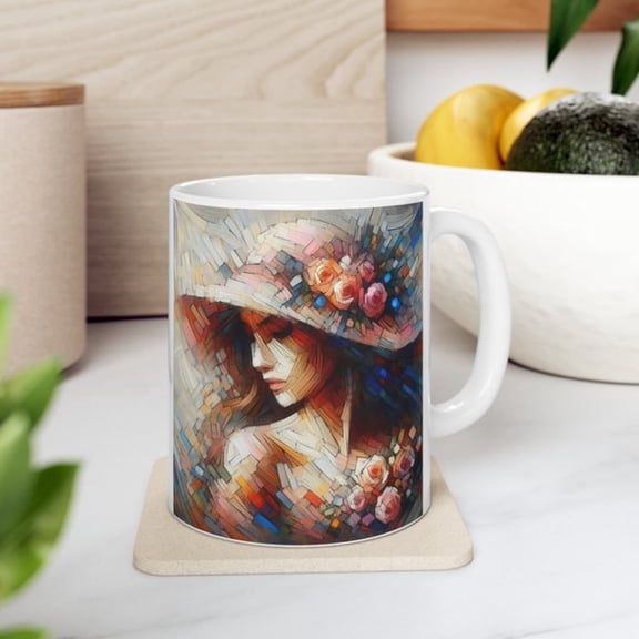 Lady In Floral Sunhat Art Print On Ceramic Coffee Tea Cup Mug, oz, oz Home Work Gift Present Not ld In Stores.
