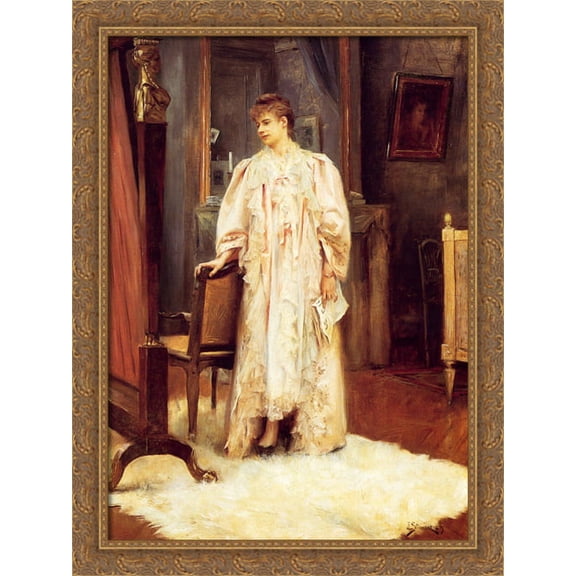 Lady In Her Boudoir 28x38 Large Gold Ornate Wood Framed Canvas Art by Julius LeBlanc Stewart
