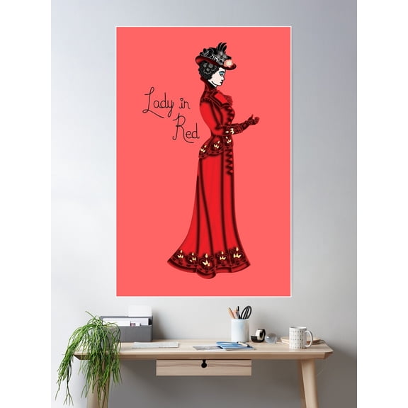 Lady In Red Transparent Background Poster Wall Art, Modern Wall Decor For Living Room Bedroom, 24x36 UNFRAMED