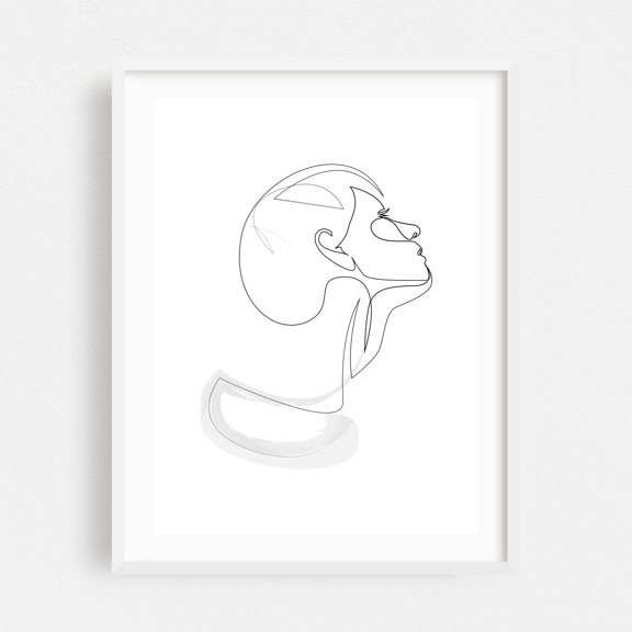 Lady Ink - Line Drawing Line Art Abstract Minimalist Modern Art Portrait Illustration Sketch White Framed Wall Art Print 5 x 7 inches
