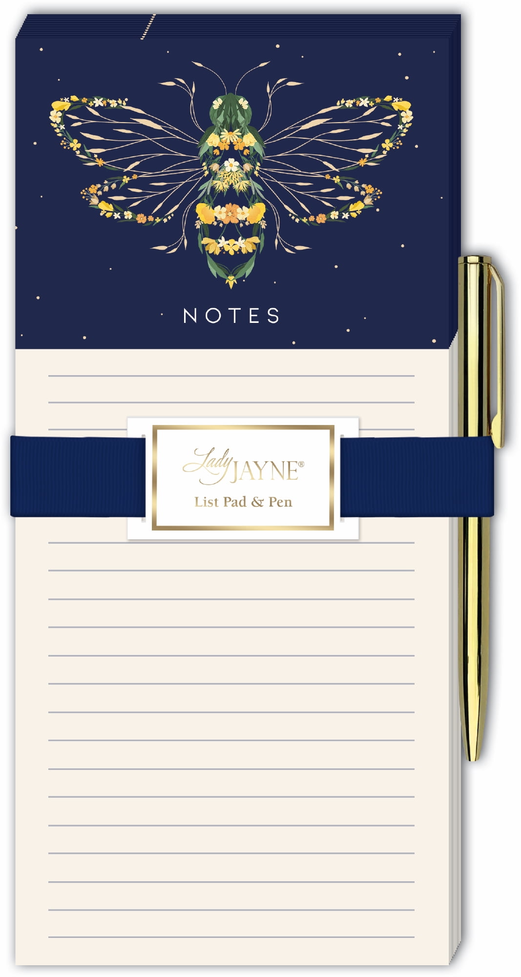 Lady Jayne Bee Magnetic List Pad with Pen, 4"x8.5", 100 sheets