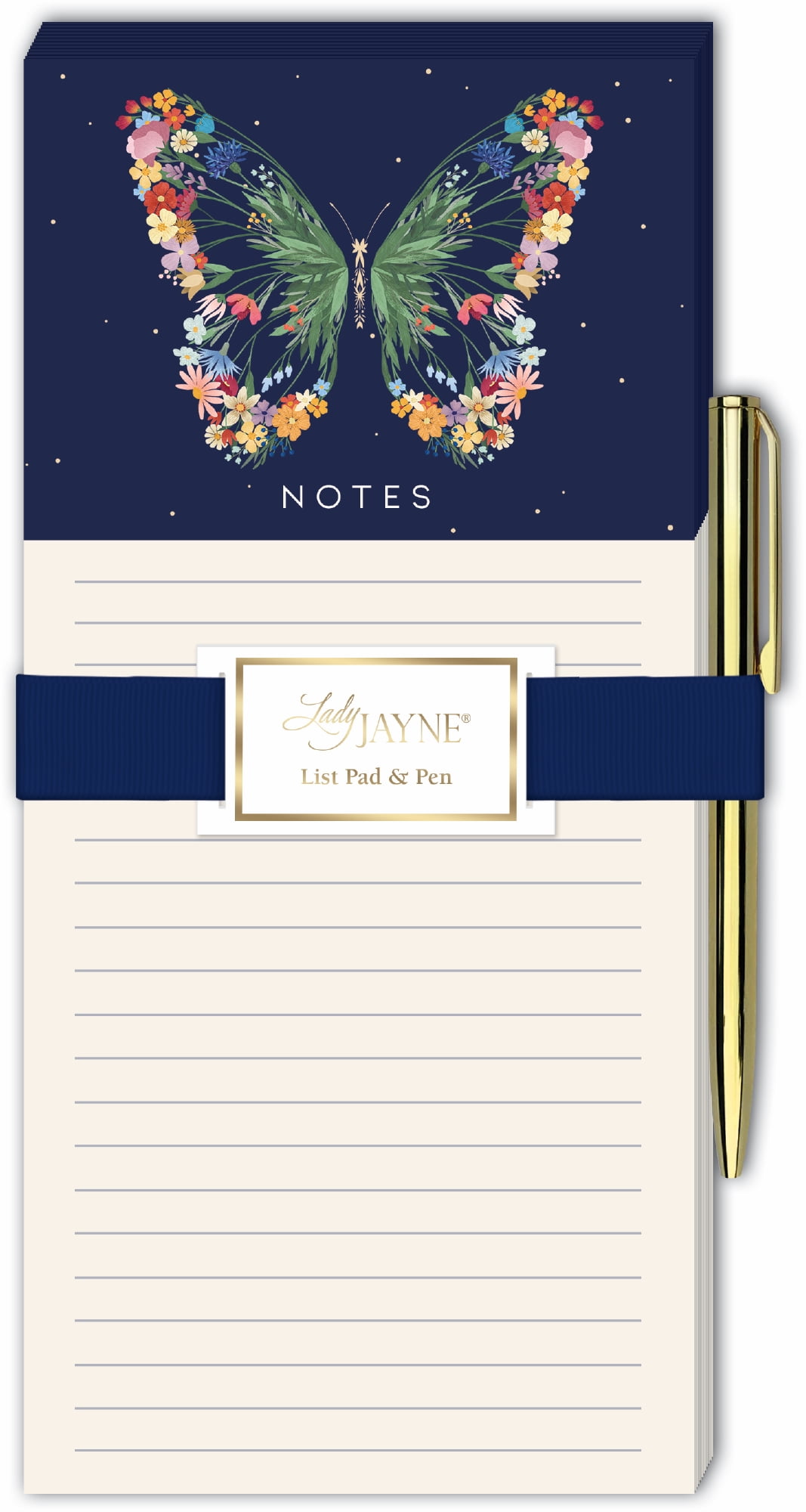 Lady Jayne Butterfly Magnetic List Pad with Pen, 4"x8.5", 100 sheets