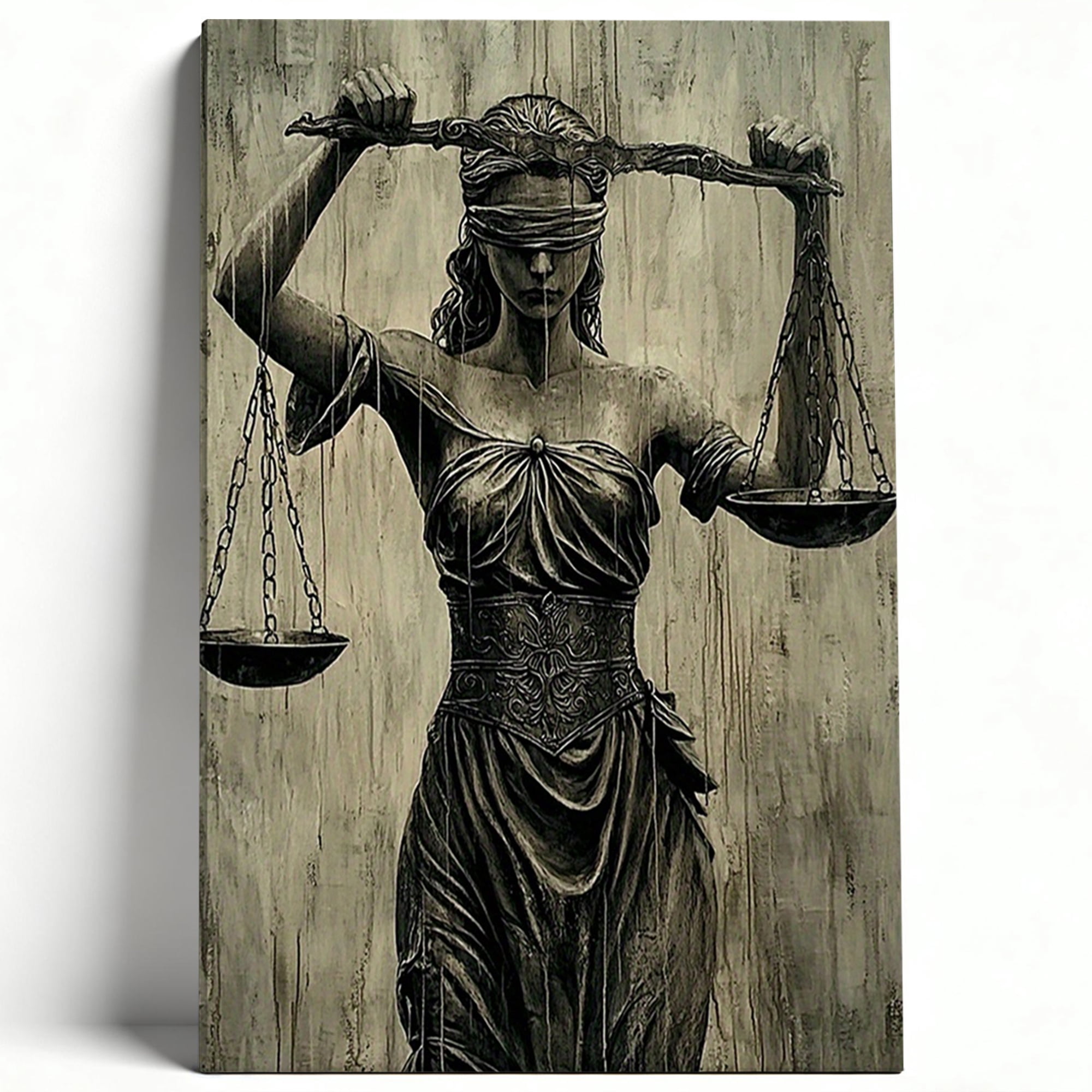 Godes Farm Lady Justice Canvas Wall Art Blindfolded Goddess Painting Vintage Law ...