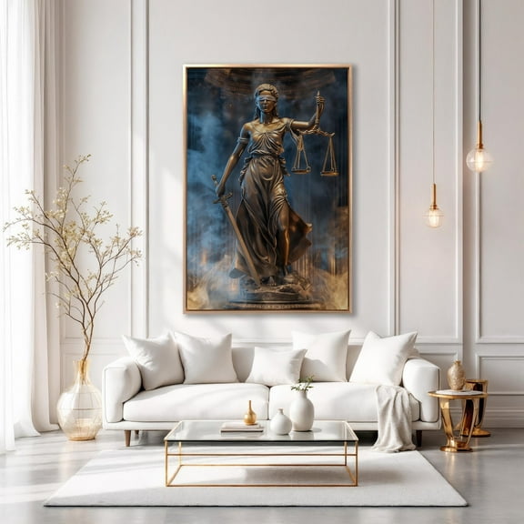 Lady Justice Wall Art Legal Principles Themis Blindfolded Holding Sword Poster Statue Law Office Decor Awyer Gift Ready To Hang Home Decor, 16x24 UNFRAMED