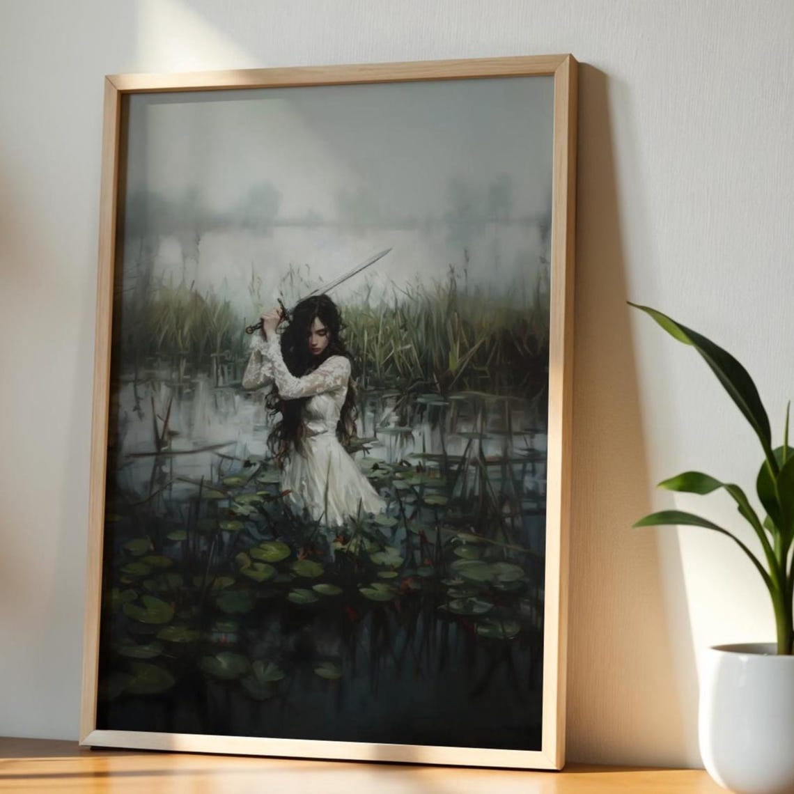 Lady Knight In The Lake Art Print, Dark Academia Wall Decor, Medieval ...