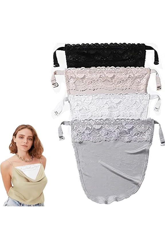 Lady Lace Clip-on Mock,4 PCS Insert Overlay Modesty Panel Vest,Lace Mock Mock Camisole Snap Bra Insert Overlay, Bra Strap Clip,Camisole for Low Cut Tops