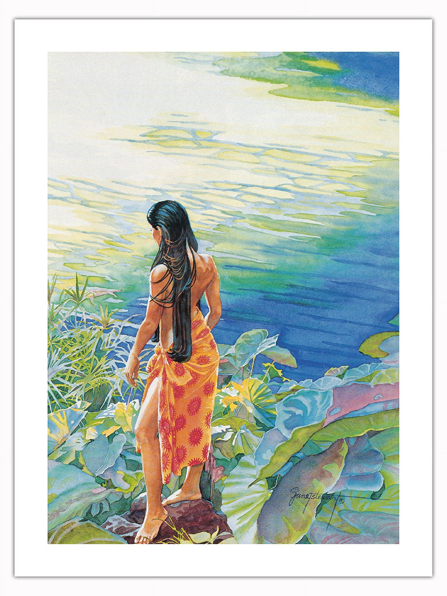 Lady at the Lagoon (Ka Wahine Ma Ka Loko Kai) - Hawaiian Woman - From an  Original Watercolor Painting by Janet Stewart - Bamboo Fine Art 290gsm  Paper (Unframed) 12x16in - Walmart.com