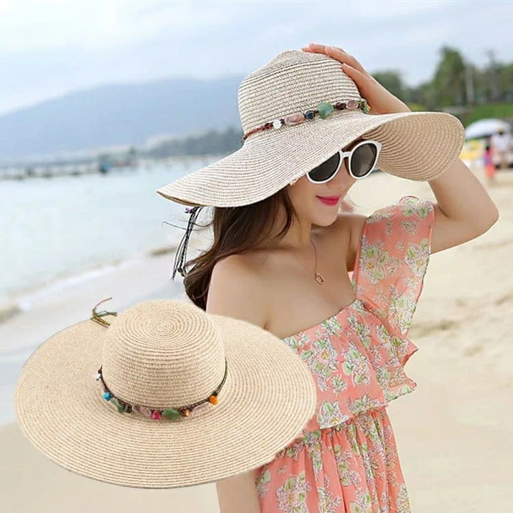 Lady Large Size Hats Beach Wide Brim Straw Hat Summer Sun Cap at 58 58cm