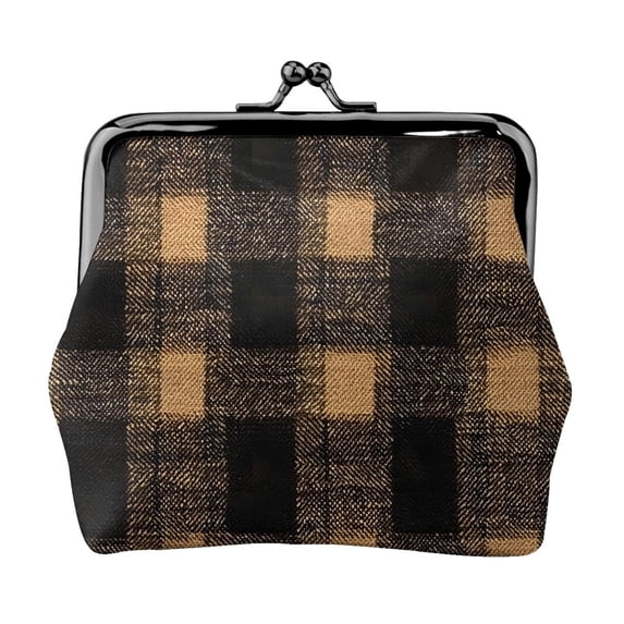 Lady Leather Wallet Zero 4.13 X 4.52 In Three-Dimensional Buckle Design Small Portable Easy Opening And Closing Argyle Plaid Brown_17043_1