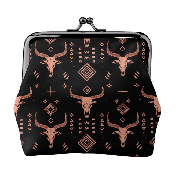 Lady Leather Wallet Zero 4.13 X 4.52 In Three-Dimensional Buckle Design Small Portable Easy Opening And Closing Bohemian Cow Skull