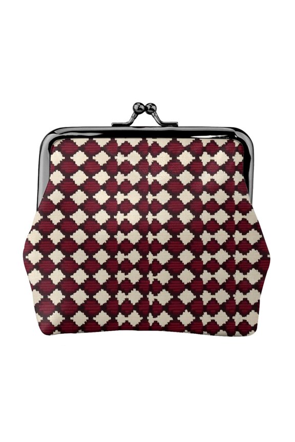 Lady Leather Wallet Zero 4.13 X 4.52 In Three-Dimensional Buckle Design Small Portable Easy Opening And Closing Crimson Modern Houndstooth Texture_1