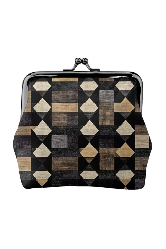 Lady Leather Wallet Zero 4.13 X 4.52 In Three-Dimensional Buckle Design Small Portable Easy Opening And Closing Darkvoilet Houndstooth Checkered_2