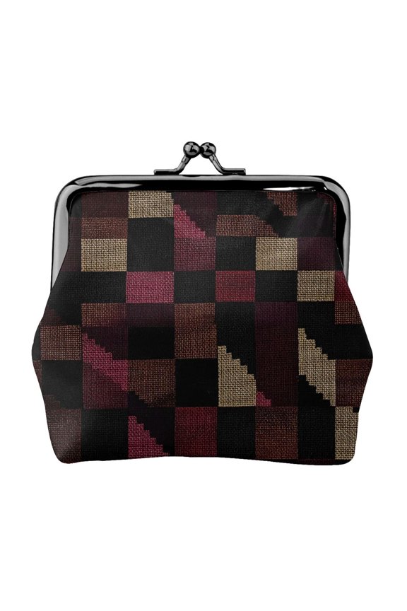 Lady Leather Wallet Zero 4.13 X 4.52 In Three-Dimensional Buckle Design Small Portable Easy Opening And Closing Darkvoilet Houndstooth Checkered_3