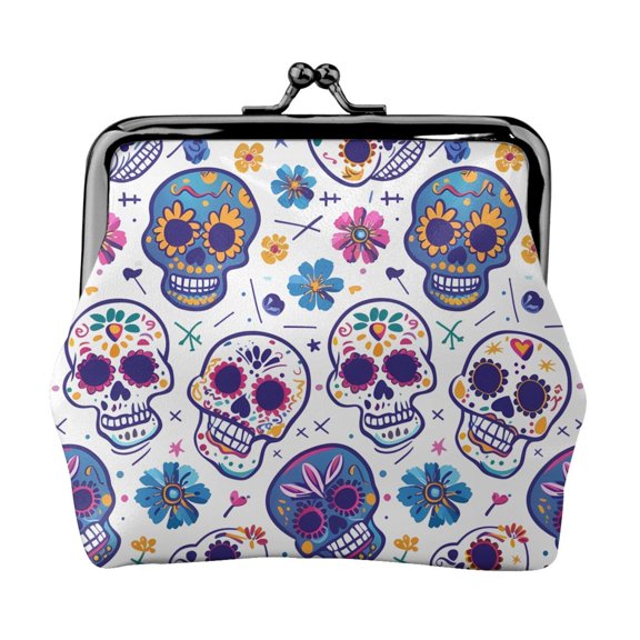 Lady Leather Wallet Zero 4.13 X 4.52 In Three-Dimensional Buckle Design Small Portable Easy Opening And Closing Festive Cute Sugar Skulls (4)
