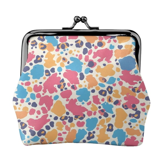 Lady Leather Wallet Zero 4.13 X 4.52 In Three-Dimensional Buckle Design Small Portable Easy Opening And Closing Leopard Print Pattern Rainbow_3