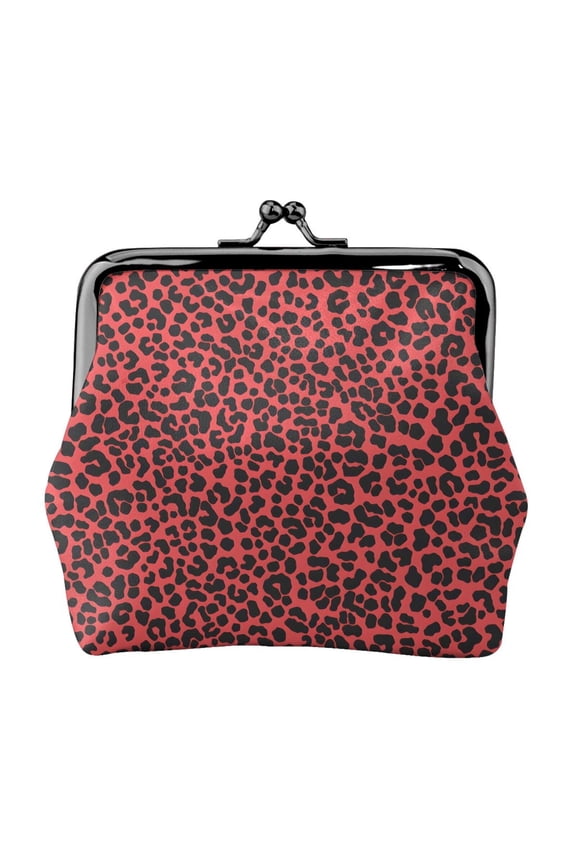 Lady Leather Wallet Zero 4.13 X 4.52 In Three-Dimensional Buckle Design Small Portable Easy Opening And Closing Leopard Print Pattern Red And Black_1