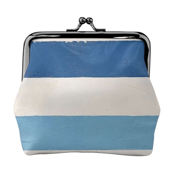 Lady Leather Wallet Zero 4.13 X 4.52 In Three-Dimensional Buckle Design Small Portable Easy Opening And Closing Light Blue Stripe_1