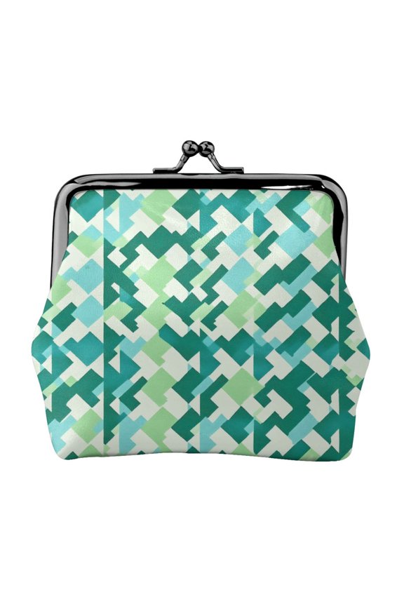 Lady Leather Wallet Zero 4.13 X 4.52 In Three-Dimensional Buckle Design Small Portable Easy Opening And Closing Lightseagreen Colorful Houndstooth_3