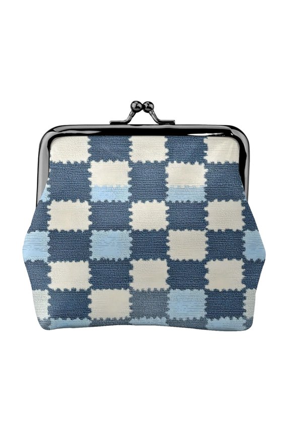 Lady Leather Wallet Zero 4.13 X 4.52 In Three-Dimensional Buckle Design Small Portable Easy Opening And Closing Lightsteelblue Retro Houndstooth_4