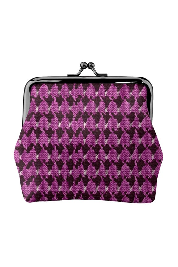 Lady Leather Wallet Zero 4.13 X 4.52 In Three-Dimensional Buckle Design Small Portable Easy Opening And Closing Magenta Houndstooth_1