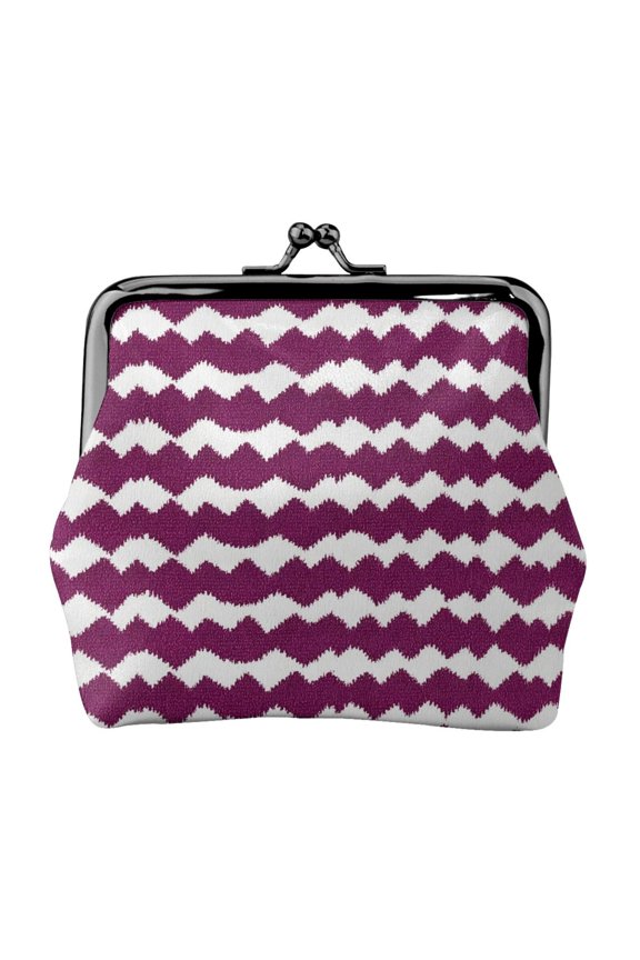 Lady Leather Wallet Zero 4.13 X 4.52 In Three-Dimensional Buckle Design Small Portable Easy Opening And Closing Magenta Houndstooth_3